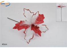 FIORE NATALIZIO ROSSO E BIANCO GLITTER GAMBO LUNGO