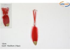 10 PIUME ROSSO CM. 12 APPENDINI PER ALBERO