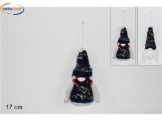 GNOMO DI NATALE OVATTA BLU GLITTER ORO CM. 17 H.