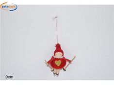 APPENDINO BAMBOLA CON PELLICCIA SU SCI ROSSO CUORE ORO