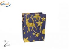 BUSTA REGALO RENNE STELLE BLU/ORO CM. 14X18X7