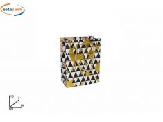 BUSTA REGALO, CON RENNE E STELLE IN ORO E MANICI IN CORDA.