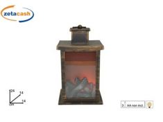 LANTERNA NERA EFFETTO ORO CON FUOCO LED H 24X14CM