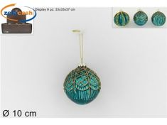 SFERA IN VETRO VERDE PETROLIO E ORO