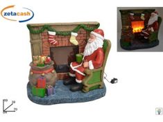 BABBO NATALE CON CAMINETTO CON LUCE IN CERAMICA H 70 CM
