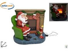 BABBO NATALE CON CAMINETTO E FOLLETTO LUCE IN CERAMICA H70CM
