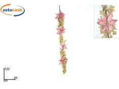 GHIRLANDA ORO E ROSA CON FIORI NATALIZI 122 CM