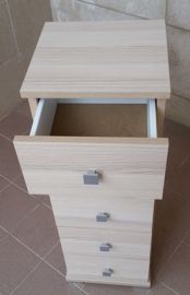 CASSETTIERA 5 CASSETTI LEGNO ROVERE SBIANCATO. CM. 32X32 - H. CM. 93