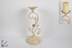 CANDELIERE IN FERRO CON FOGLIE E FIORI BEIGE ANTICHIZZATO