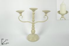 CANDELIERE IN FERRO A 3 POSTI BEIGE ANTICHIZZATO