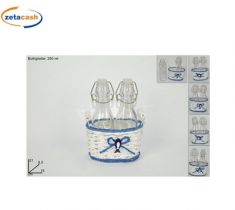 CESTO IN VIMINI CON APPLIC E DUE BOTTIGLIE IN VETRO 250 ML