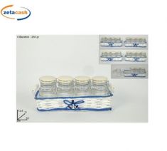 CESTO IN VIMINI CON 4 BARATTOLI IN VETRO 250 GR