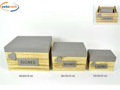 SCATOLA LEGNO 3 PEZZI CON TARGHETTA HOME E CUORE