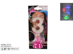 CANDELA CON LUCI E MUSICA NUMERO 3 ROSA