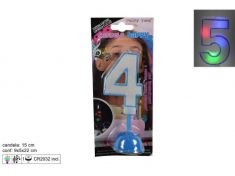 CANDELA CON LUCI E MUSICA NUMERO 4 CELESTE