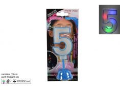 CANDELA CON LUCI E MUSICA NUMERO 5 CELESTE