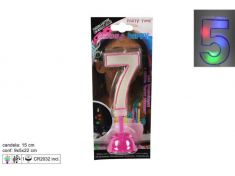 CANDELA CON LUCI E MUSICA NUMERO 7 ROSA