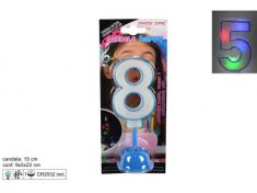 CANDELA CON LUCI E MUSICA NUMERO 8 CELESTE