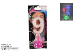 CANDELA CON LUCI E MUSICA NUMERO 9 ROSA