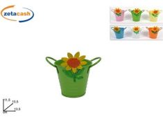 SECCHIELLO IN LATTA CON GIRASOLE 2 MANICI H 8 CM ASSORTITI