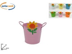 SECCHIELLO IN LATTA CON GIRASOLE 2 MANICI H 14 CM ASSORTITI