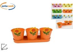 VASO LATTA 3 PEZZI SU VASSOIO CON GIRASOLE E 2 MANICI