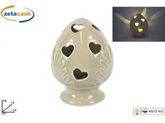 PUMO IN CERAMICA CON FORI A CUORICINI BEIGE CON LED H 19 CM