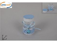 BARATTOLO PLASTICA CAMPANELLINO CELESTE NASCITA H6X4CM