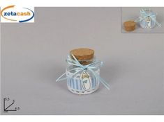 BARATTOLO VETRO MERLETTO BIBERON NASCITA CELESTE H6CM