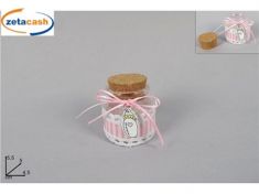 BARATTOLO VETRO MERLETTO BIBERON NASCITA ROSA H6CM