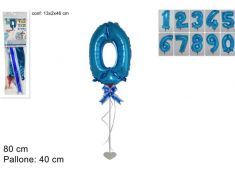 PALLONCINO A NUMERO CELESTE CON FIOCCO E BASE