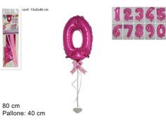 PALLONCINO A NUMERO ROSA CON FIOCCO E BASE