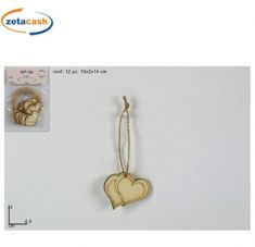 CONF 12 APPENDINI DOPPIO CUORE LEGNO 4CM SPAGO