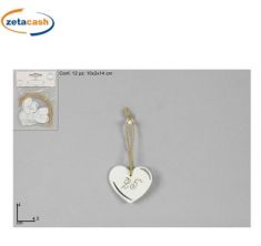 CONF 12 APPENDINI CUORE 25ESIMO LEGNO BIANCO H 4 CM SPAGO