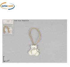 CONF 12 APPENDINI ORSETTO LEGNO CUORE BIANCO H 4CM SPAGO