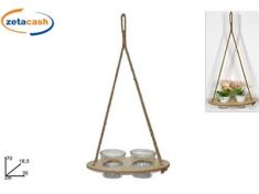 PORTAPIANTA SOSPENSIONE IN LEGNO 2 VASI IN VETRO