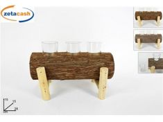 TRONCO LEGNO 3 BICCHIERINI PORTACANDELA H19X28CM ASS