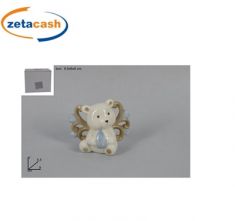 RICORDO NASCITA ORSETTO IN CERAMICA CON CUORI CELESTE CM 9