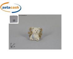 RICORDO NASCITA IN CERAMICA ORSETTO CON CUORI CELESTE