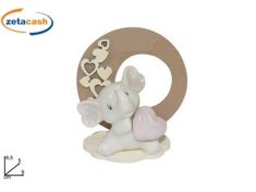 ELEFANTINO CON CUORE ROSA CERAMICA CON BASE LEGNO E CUORI