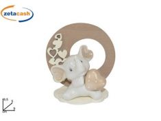 ELEFANTE CUORE BEIGE CERAMICA E LEGNO H 10 CM