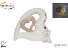 DOPPIO CUORE ORSETTO BEIGE BIANCO CON LUCE H 12 CM