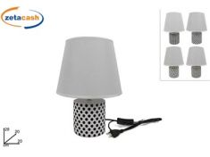 LUME CON BASE IN CERAMICA BIANCO CON DECORO NERO E PARALUME