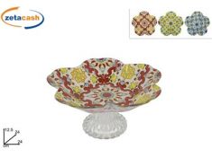 ALZATINA IN VETRO CON DECORO MAIOLICA DIAM 24 CM