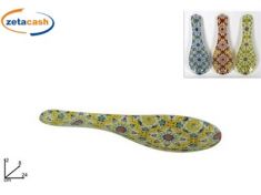 POGGIAMESTOLO IN VETRO CON DECORO MAIOLICA CM 9 X 24