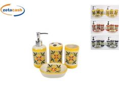 ACCESSORI BAGNO IN CERAMICA CON DECORO MAIOLICA 4 PEZZI