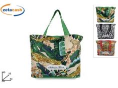 BORSA MARE IN COTONE CON CERNIERA DISEGNO SAVANA