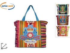 BORSA MARE IN COTONE CON CERNIERA DISEGNO FLOREALE