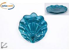 CENTROTAVOLA IN VETRO FORMA CONCHIGLIA BLU 35 X 30 CM