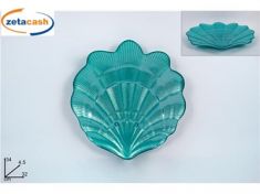 CENTROTAVOLA IN VETRO FORMA CONCHIGLIA AZZURRA 31 X 33 CM